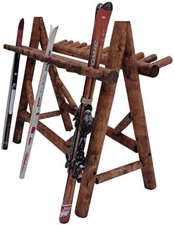22-Place Freestanding Ski Log Racks, Pole Ski Holders, Garage Racks for Organization, Pole Stands, Snowboard Rack Garage, Snow Skis Sports Storage - Canyon Brown
