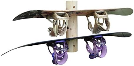 2-Place Wall-Mounted Snowboard Log Racks - Vertical Snowboard Wall Mount Garage Racks, Indoor & Outdoor Snowboarding Holders for Walls, Wooden Snowboards Storage Rack Garage - Unfinished