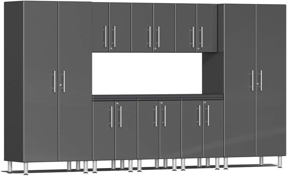 Ulti-MATE UG23091G 9-Piece Garage Cabinet Kit with Channeled Worktop in Graphite Grey Metallic