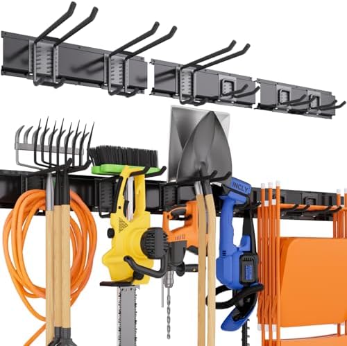 INCLY Garden Tool Organizer, 48 Inch Garage Tool Organizer Wall Mount Load 390lbs, Heavy Duty Garage Wall Organizer with 3 Storage Racks and 6 Adjustable Hooks for Yard Tools, Shovels, Rakes