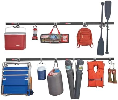 Rubbermaid 15-Piece FastTrack Garage Wall-Mounted Storage Kit, 4 Rails and 11 Hooks, for Home/House/Tool/Sports/Equipment/Utility Purposes