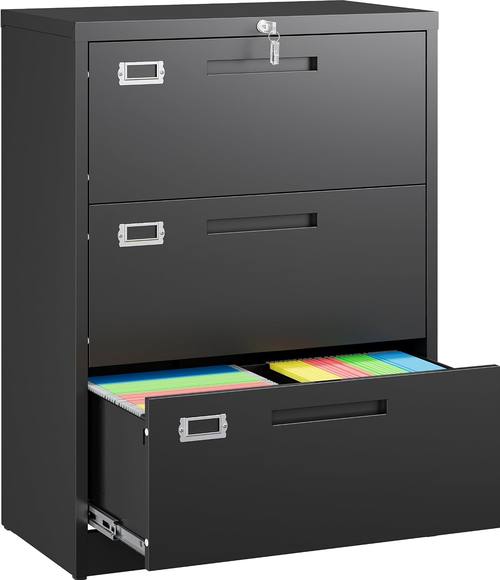 SISESOL 2 Drawer Lateral File Cabinet with Lock,Black Lateral Filing Cabinet,Horizontal Metal Filing Cabinets,Locked Wide Two Drawer File Cabinets for Office Home,Fit Letter/A4/F4/Legal File