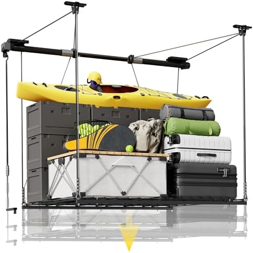FLEXIMOUNTS GL1 Overhead Garage Lifting Storage Rack, 4x4 Ft Heavy-Duty Metal Garage Ceiling Rack, Adjustable Organization System With 71''L Axle, 350lbs Weight, Black - Amazon.com
