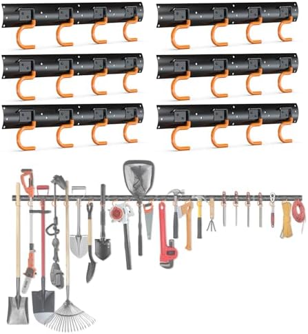 3-H 6×16" All Metal Garden Tool Organizer, Garage Tool Organizer, Broom Holder Wall Mount for Garage, Shed, Garden, Basement Hanging and Organizing Rake, Mop, Shovel, Hose​​