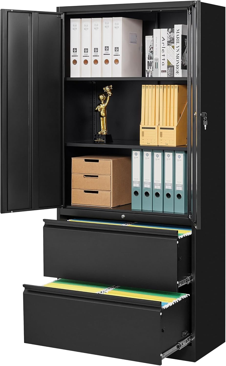 SISESOL Black Metal Storage Cabinet with Drawers and Lock, Black, 2 Drawers