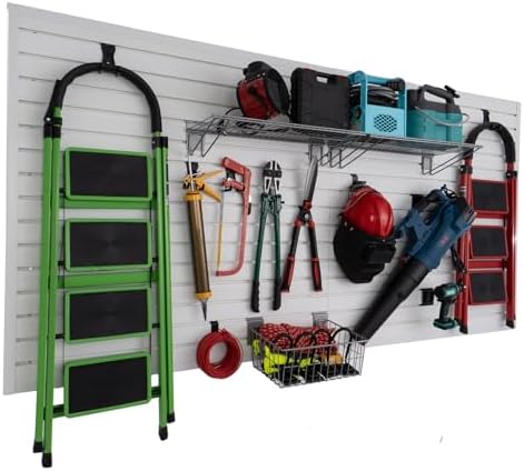 FRAYSCENT Slat Wall Paneling Garage Slat Wall Storage Systems Slatwall Panels Power Tool Organizer Wall Mount, PVC Garage Storage & Organization Products Slate Board (Black, 4ft x 8ft with 15 Hooks)