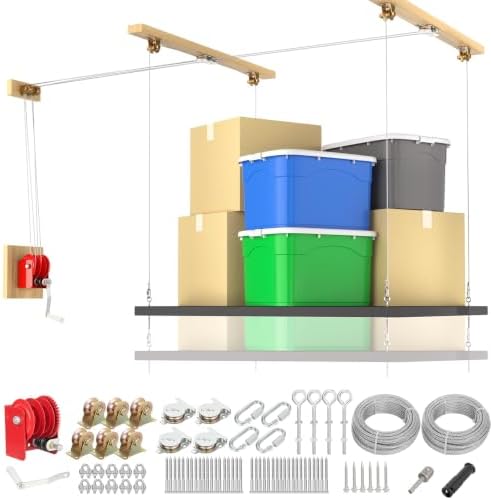 Overhead Garage Storage Lift Kit with 3/16 Galvanized Cable, 42:1 Winch