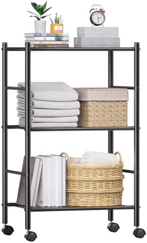 BolDuck 3 Tier Shelf Organizer Rack, Metal Shelving Unit with Wheels/Leveling Feet, Space-Saving Storage Shelves for Closet Laundry Bathroom Kitchen Pantry, 18.11" Wx12.6 Dx31.5 H