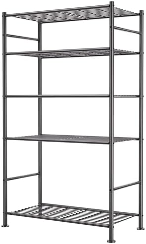 BolDuck 5 Tier Shelf Organizer Rack, Metal Shelving Unit with Adjustable Leveling Feet, Space-Saving Storage Shelves for Garage Closet Laundry Bathroom Kitchen Pantry, 33.07”Wx12.6”Dx72.04”H,Black