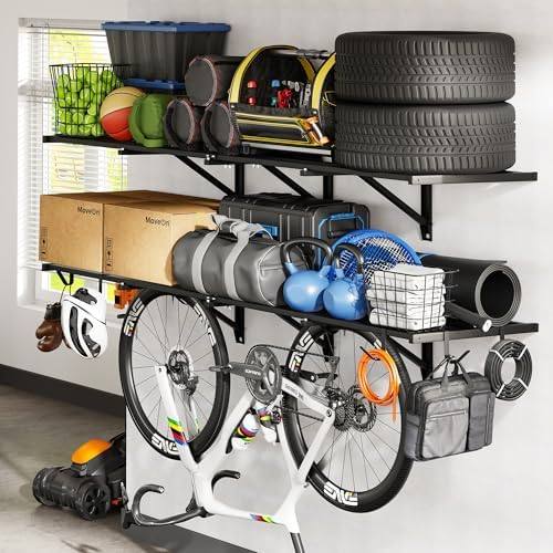 FLEXIMOUNTS 2-Pack 2x6ft Garage Wall Shelving with 8 Hooks, 1200lbs, Black