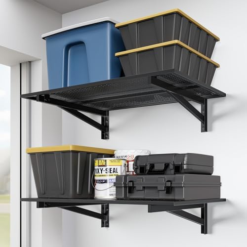 Jusgym 4 Pack Garage Shelving Wall Mounted, 2x3ft, 1400LBS Integrated Grid
