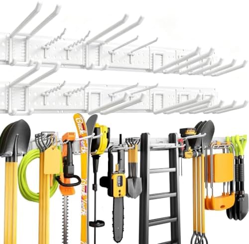 Garage Tool Organizer Wall Mount 66 inches with 13 Adjustable Heavy-Duty Hooks, Garage Organization, Garden Tool Storage Rack for Garage, Yard, and Shed, Holds Up to 520 lbs
