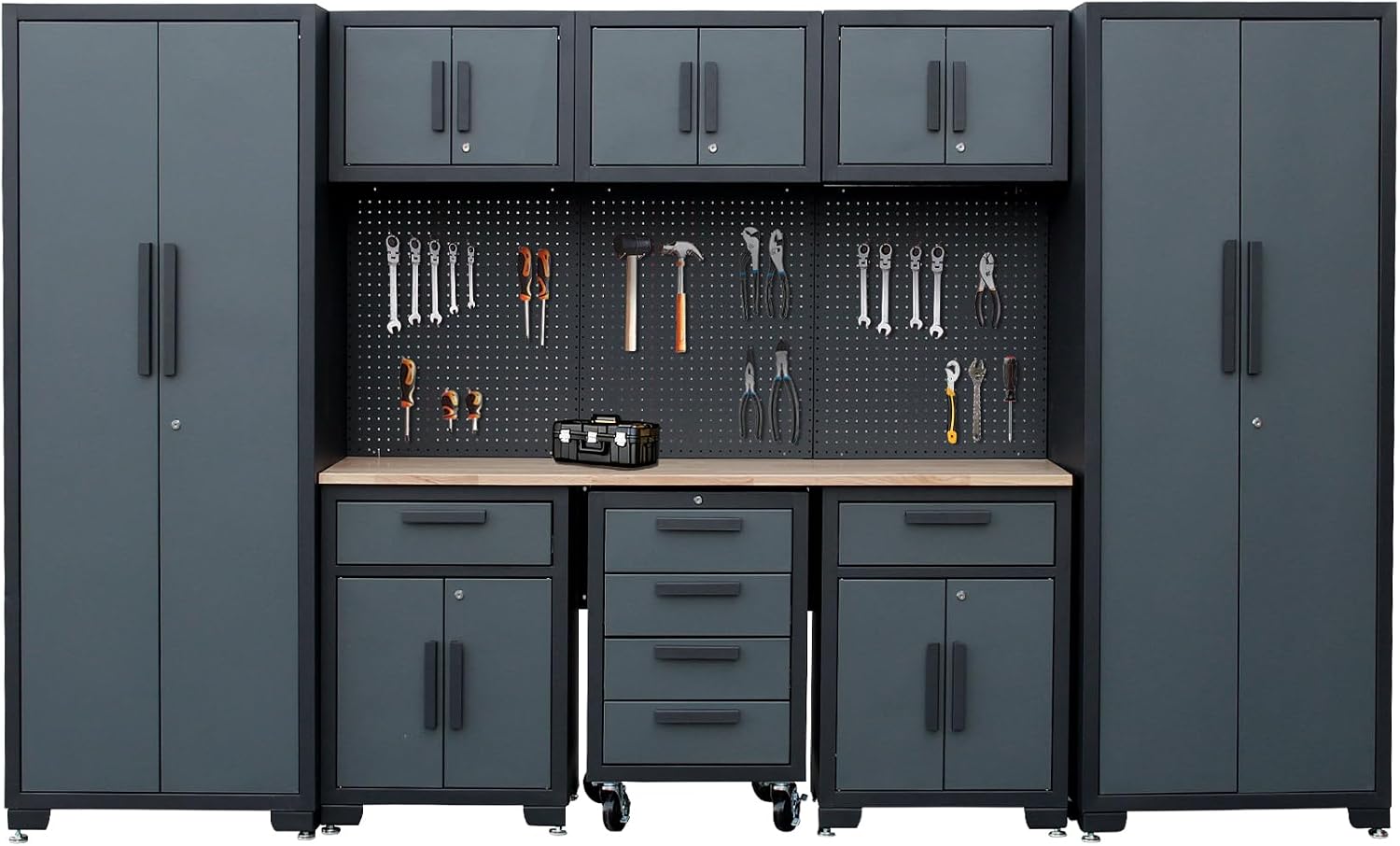 9PCS Garage Storage Cabinet System,Grey Handlle