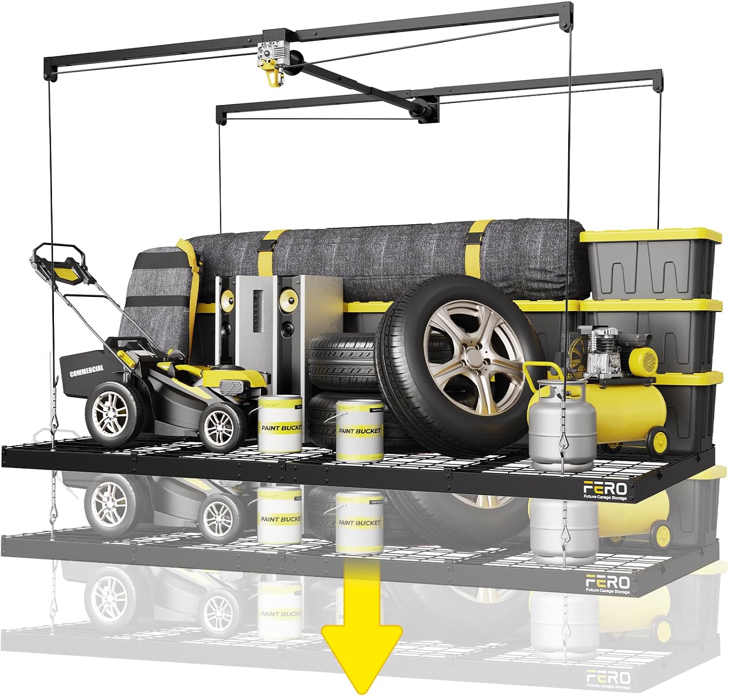 FERO Overhead Garage Storage Rack 4x8, 500 lb Heavy-Duty Capacity