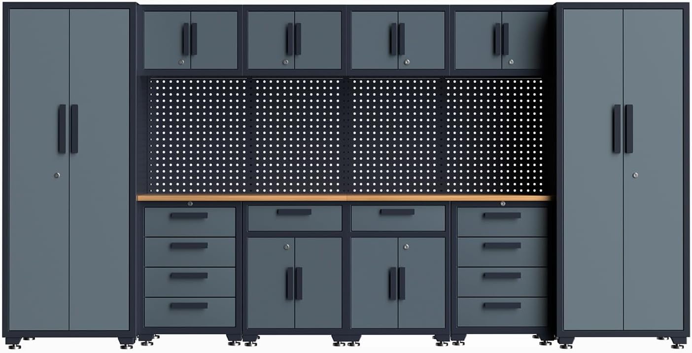 Garage Storage Cabinet System 16-Pcs Workshop Set, Gray